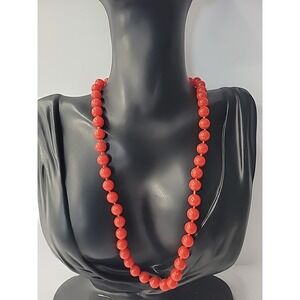 Vintage Red Beaded Necklace Strand‎ Statement Retro Jewelry